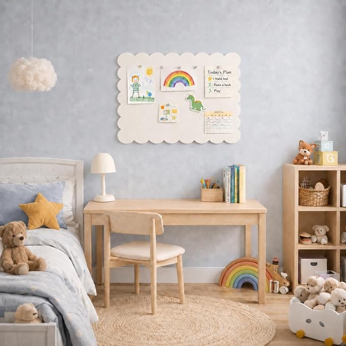 Scalloped Felt Bulletin Board 24 x 18 Inches (Warm Beige) | Decorative Wall Pin Board for Dorm, College & Bedroom, Memo Board for Photos, Notes & Study Display