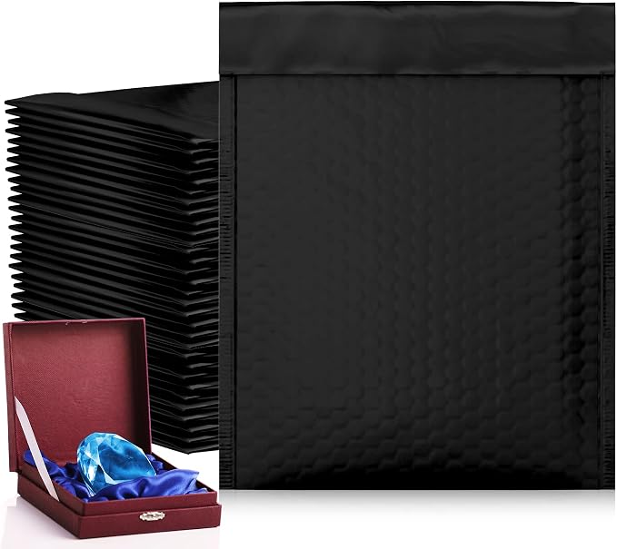 Glamour Metallic Bubble Mailers 9.5 x 13.5 Inches Matte Black, 200 Pack Padded Envelopes for Shipping, Mailing, Packaging Protection