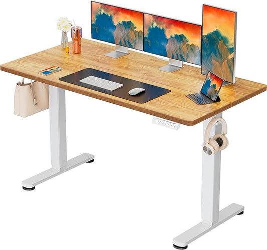 ErGear Height Adjustable Electric Standing Desk, 63 x 28 Inches Sit Stand up Desk, Memory Computer Home Office Desk, Light Vintage Brown
