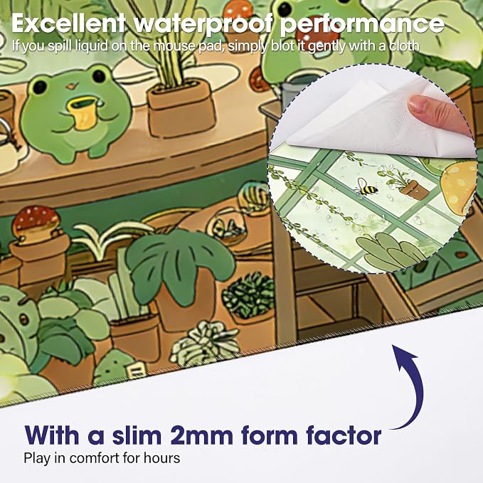 Large Extended Mouse Pad with Stitched Edges 35.4"x15.7" - Waterproof Desk Mat, Non-Slip Rubber Base for All-Desk Coverage, Perfect for Gaming Office Home, Frog04