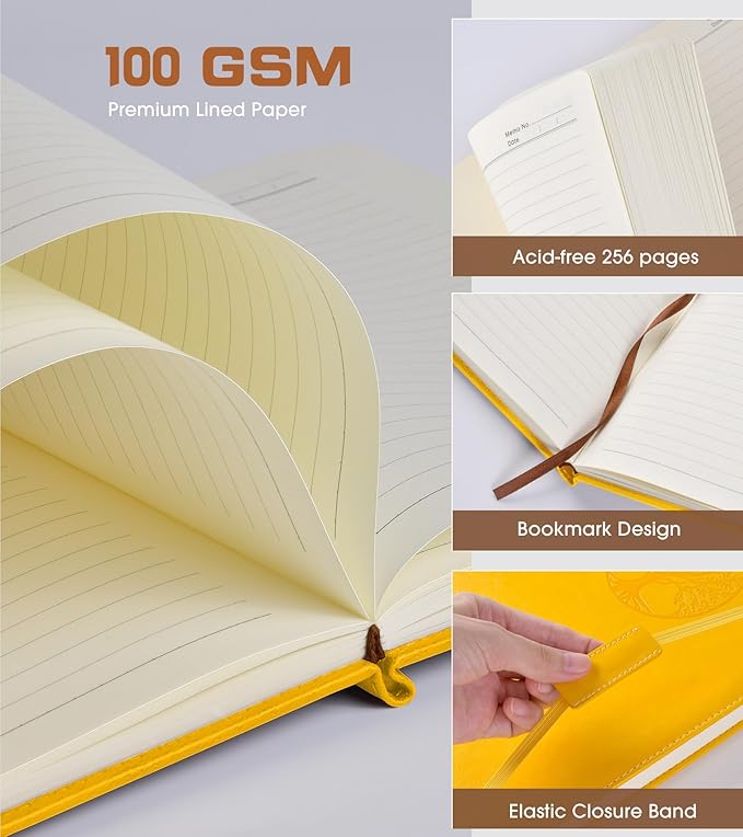 Lined Journal Notebook for Women Men,256 Pages A4 Large Hardcover Leather Journals for Writing,Travel,Business,Work,School,College Ruled Notebooks for Note Taking, Diary Notepad 8.6"×11"