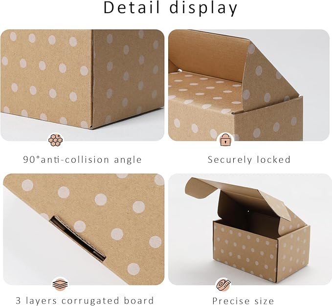 BIOBROWN 6x4x3" 50 Pack Corrugated Cardboard Boxes Small Shipping Box for Packaging Small Business Mailer Mailing Kraft Dots