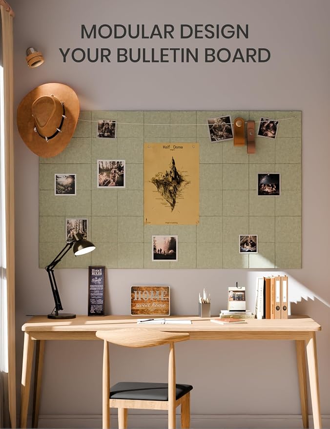 Fluxynara Felt Bulletin Board & Cork Board Alternative, Sage Green | 36" x 24" Pin board, Removable Adhesive Tabs, Easy Install Without Wall Damage, For Home Office Decor