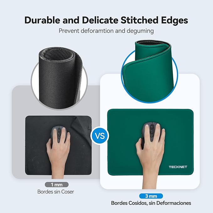 TECKNET Mouse Pad with Anti-fray Stitchin, Waterproof Surface & Non-Slip Rubber Base with Stitched Edges Gaming Mouse Mat for Laptop，Compatible with Laser and Optical Mice - Dark Green