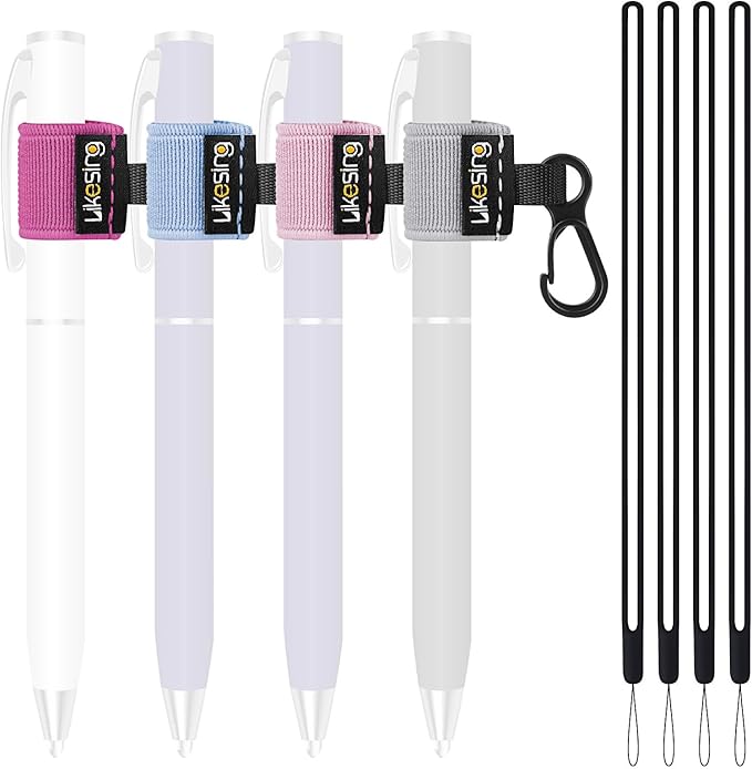 Pen Holder for Lanyard, 4 Set Elastic Retractable Pencil Holder with Silicone Lanyard Around Neck, Pen Leash for Nurses, Teachers, Waitres, Carpenters, Construction Workers(Light-color)