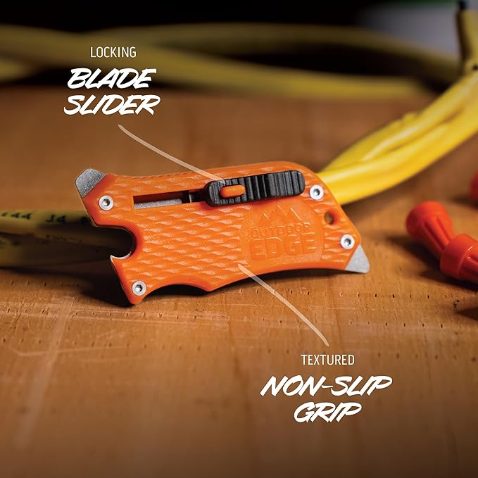 Outdoor Edge SlideWinder - Utility Knife Multitool with Standard Replaceable Razor Blade, Screwdrivers, Prybar, Bottle Opener and Pocket Clip with Locking Auto-Retracting Blade