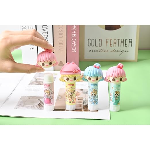 Lakei Cute Girl Glue Stick, Washable, 1.2oz, 4/Pack Glue Stick | Transparent, strong adhesive, fast drying, multifunctional, school office home furnishings stick