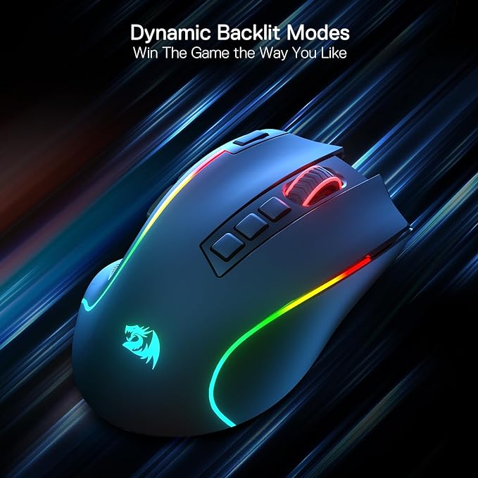 Redragon M612 PRO RGB Gaming Mouse, 8000 DPI Wired/Wireless Optical Mouse with 9 Programmable Buttons & 7 Backlit Modes, BT & 2.4G Wireless, Software Supports DIY Keybinds Rapid Fire Button