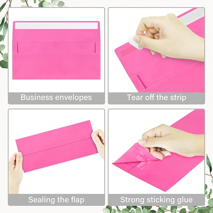 100 Pack #10 Hot Pink Envelopes Letter Size Self Seal Business Envelopes | Security Mailing Envelopes, 4 1/8 x 9 1/2 Inches