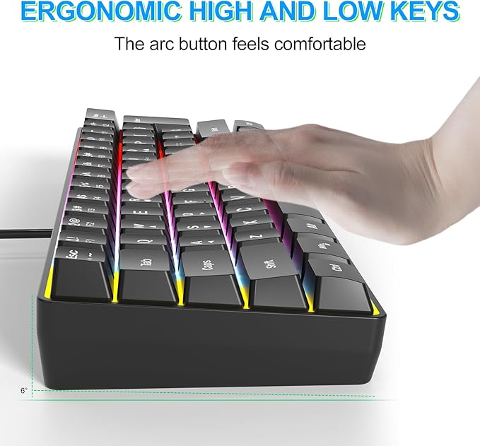 Wired RGB Gaming Membrance Keyboard. 60 Percent Mini Creamy LED Computer Keyboard .Small Ergonomic Clicky Teclado with ABS Backlit Unreplaceable Keycaps. (White Case + Blue Keycaps)