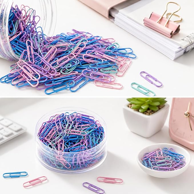 Colored Paper Clips, 500 Count, Strong Hold, 28mm, Assorted Colors | Smooth Coated Metal, Color-Coded Organization, Boxed for Easy Organization, Office, School & Home Use