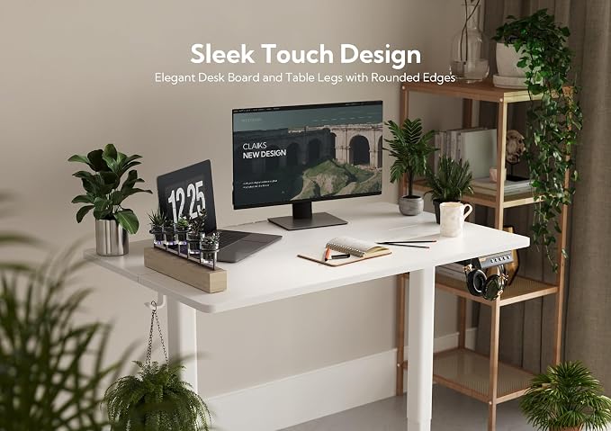 Claiks Electric Height Adjustable Standing Desk, 40x24 Inch, White | Smooth Height Adjustment, 3 Memory Presets, Cable Management Hub&Hook, Stable Steel Frame, 176lbs Capacity, Easy Assembly