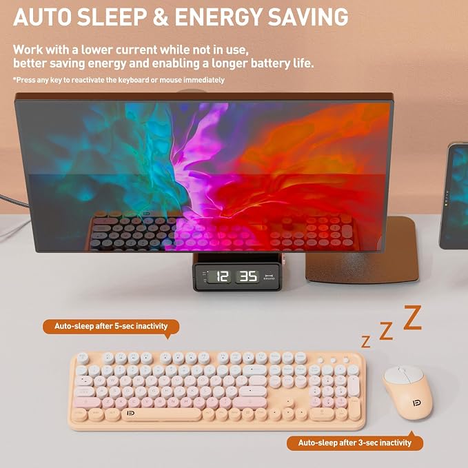 2.4GHz Wireless Keyboard and Mouse Set with Switch Button - Full-Size Keyboard - Compatible for Windows/Laptop/PC/Notebook/Smart TV and More - Pink