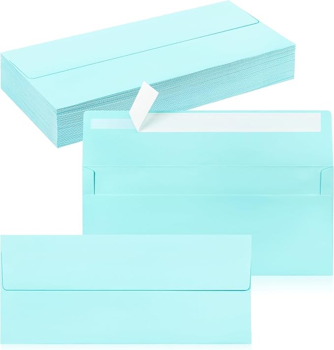 50 Pack #10 Light Blue Envelopes Letter Size Self Seal Business Envelopes | Security Mailing Envelopes, 4 1/8 x 9 1/2 Inches