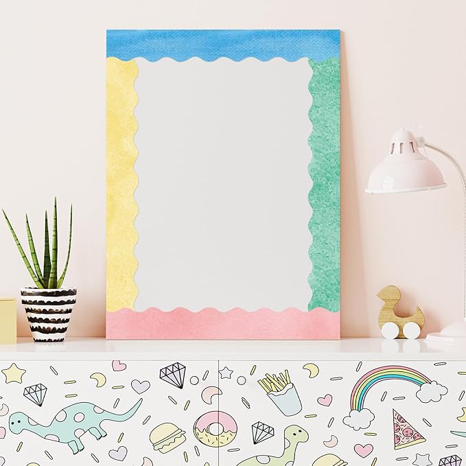 Containlol 236ft Watercolor Bulletin Board Decoration, Spring Classroom Bulletin Board Borders, Soft Scalloped Trim for Valentine School Office Poster Chalkboard Whiteboard Wall Decor