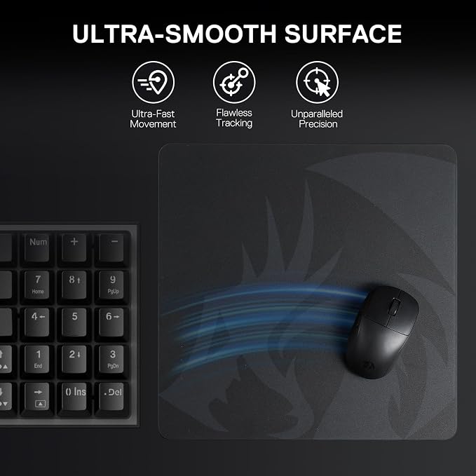 Redragon PG1M Glass Mouse Pad - Ultra-Smooth Precision Surface with Non-Slip Base, Easy to Clean, Hard Mousepad for Gaming - 13 x 13 x 0.15 inches, Black