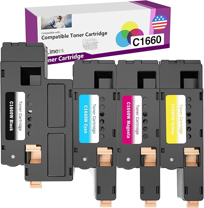 Limeink Compatible Toner Cartridges Replacement for Dell C1660 4G9HP Compatible with C1660 C1660W C1660cnw 1660 1660W 1660cnw High Yield Laser Printers (4 Pack) (1 Black, 1 Cyan, 1 Magenta, 1 Yellow)