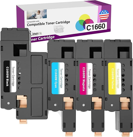 Limeink Compatible Toner Cartridges Replacement for Dell C1660 4G9HP Compatible with C1660 C1660W C1660cnw 1660 1660W 1660cnw High Yield Laser Printers (4 Pack) (1 Black, 1 Cyan, 1 Magenta, 1 Yellow)