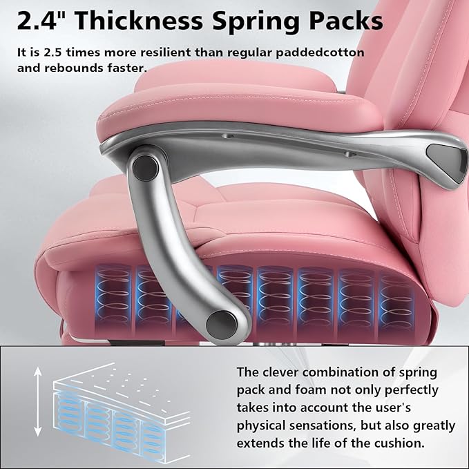 600lbs Big and Tall Office Chair for Heavy People,Heavy Duty Comfy Executive Office Desk Chair with Adjustable Lumbar Support,High Back Reclining PU Leather Computer Chair (Classic, Pink)