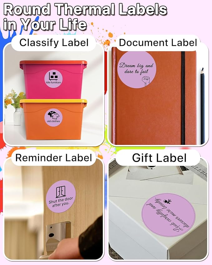 3 Inch (76.2mm x 76.2mm) Round Thermal Printer Label Stickers Self-Adhesive Circle Convenient Multi-Purpose Blank 3" Sticker Roll for Family Classification, Gift Sealing, Purple (500Pcs)