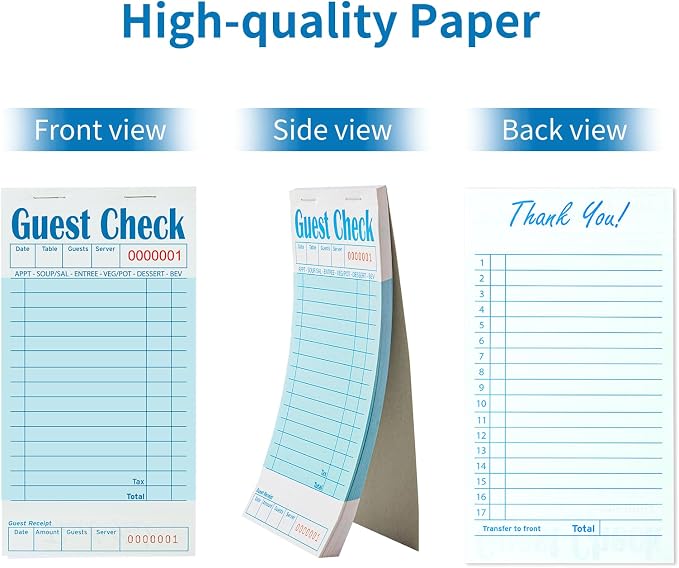 ZPARIK 6 Pack Guest Checks Books, Server Note Pads, Blue | 6 Pack Guest Checks with 50 Sheets Per Book, Waiter Checkbook, Waitress Notepad for Restaurants, Perfect for Servers