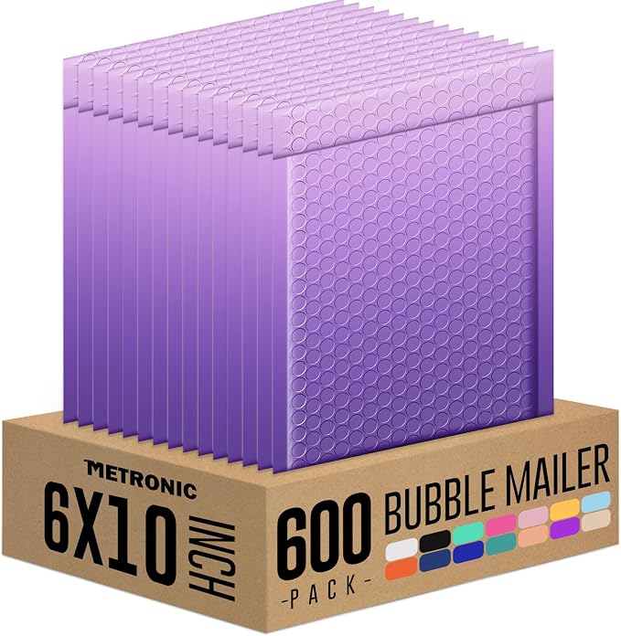 Metronic Cute Design Bubble Mailers 6x10 Inch 600 Pack Purple Gradient | Usable Size 6x9" Self Seal Pattern shipping Envelopes Waterproof Padded Mailers for Gift Packaging, Mailing, Small Items Bulk