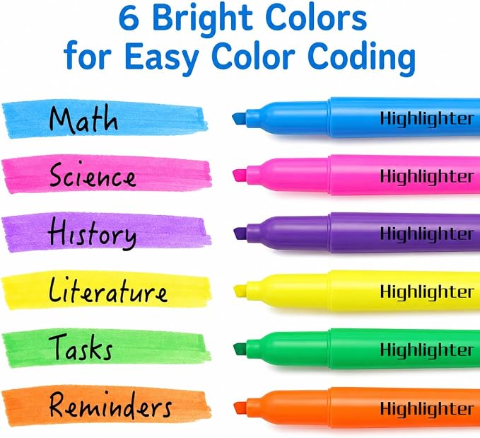 Highlighters Assorted Colors, 24 Pack Chisel Tip Highlighter Bulk | Highlighters for Classroom, Teacher Supplies, Students, School, Office and Note Taking, Back to School, Classroom Must Have