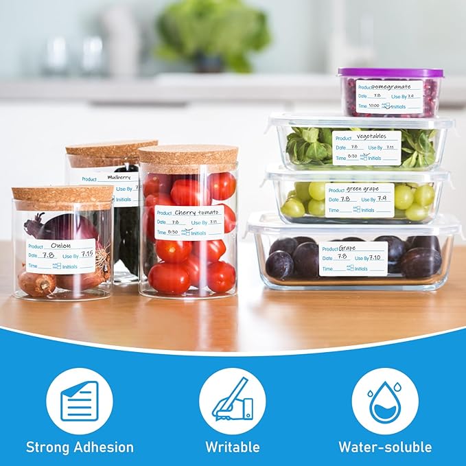L LIKED 500 Stickers Use by 1 x 2 Inch Blue Dissolvable Food Storage Labels for Containers