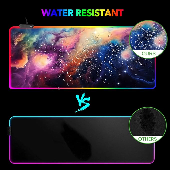 AIMSA RGB Mouse Pad LED Gaming Mouse Pad with 14 Lights Modes, Non-Slip Rubber Base Computer Carpet Desk Mat for PC Laptop (35.4 x 15.8 inch) Colorful Ink Starry Sky