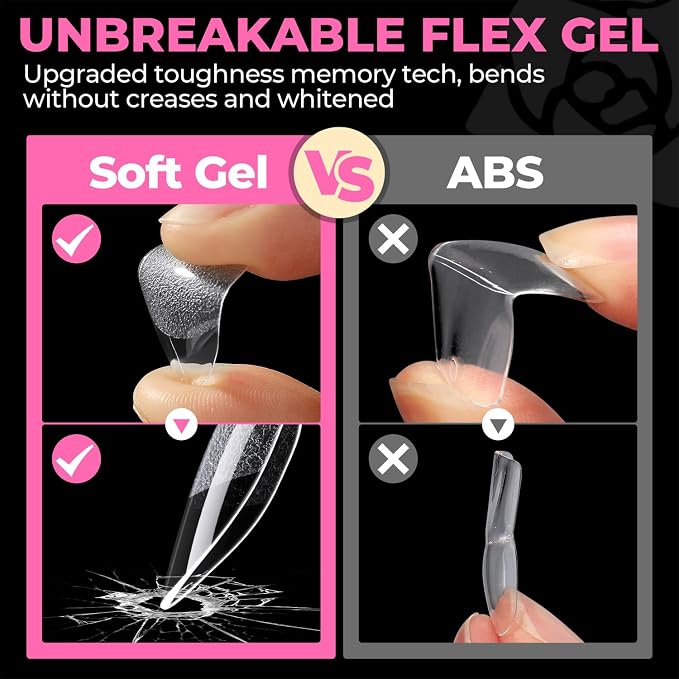 UNA GELLA Short Almond Nail Tips 504PCS Short Fake Nails Soft Press Ons | Gel Nail Tips Pre Shaped Almond Shape Home Nail Extension Full Cover, 12 Sizes Acrylic Gelly Tips