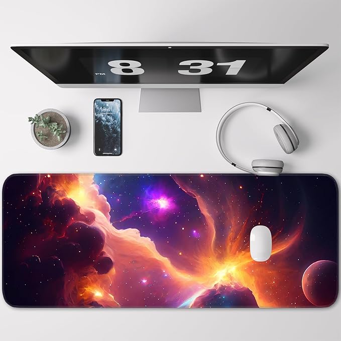 Gaming Mouse Pad, Galaxy Starry Sky Non-Slip Rubber Base with Seam Edge Mouse Pad, Extra Large 31.5x11.8 Inch, Suitable for Home, Office, Gaming