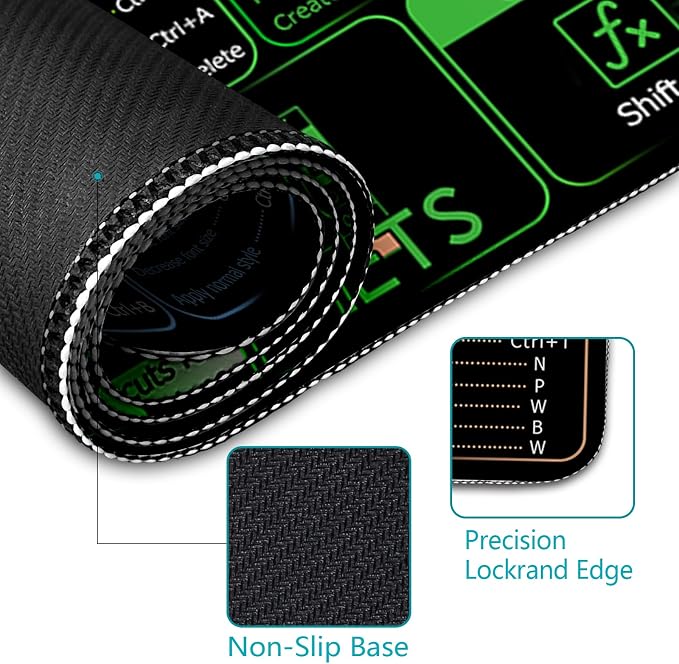 LIMKRIAN Office Software Excel Shortcuts Mouse Pad, Extended Large Cheat Sheet Mousepad, Mouse Pads for Desk Non-Slip, Keyboard Mouse Pad for Laptop Computer Work Office Desk Accessories 31.5x11.8 in