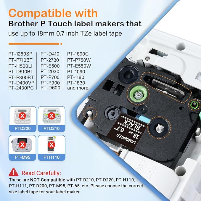 TZe-345 Replace for Brother TZe TZ Tape 18mm 0.7 Laminated Black TZe345 | Compatible with Brother P Touch Label Tape for PT-D400 PT-D410 PTD460BT PT-D610BT PT-D600 Label Maker, 5-Pack, White on Black