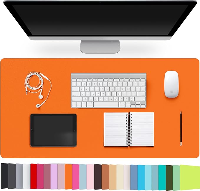 Leather Desk Pad Protector,Non-Slip Desk Pad(Orange, 23.6" x 13.7") | on-Slip PU Leather Large Mouse Pad,Easy Clean Desk Protecor Mat,Writing Pad for Office Work/Home/Decor