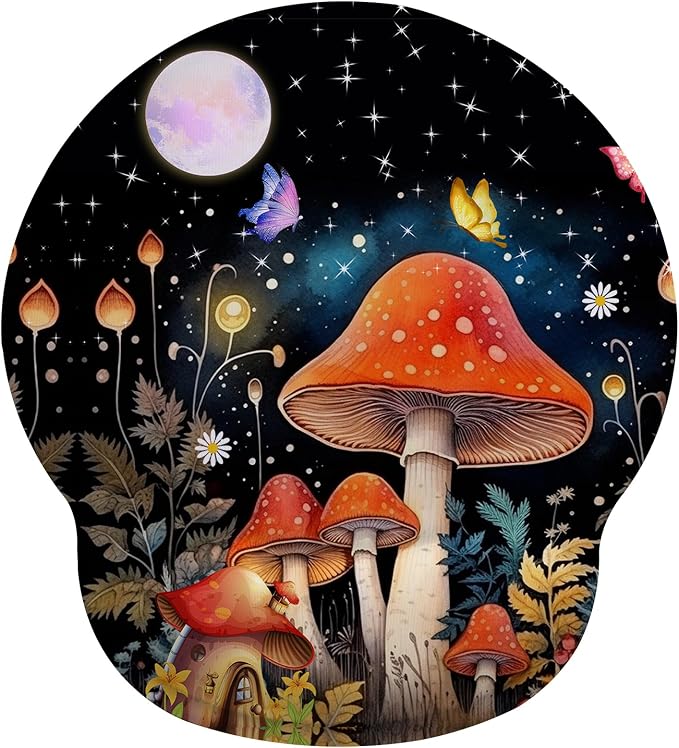 Red Mushrooms Mouse Pad with Gel Wrist Support, Smooth Surface Ergonomic Mouse pad, Non-Slip Pain Relief Desk Mat for Gaming, Work & Office Desktop