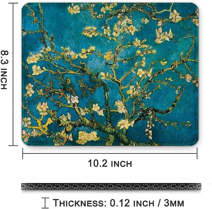 BOSOBO Mouse Pad, Art Design Blossoming Almond Tree Mouse Mat, Anti Slip Floral Mousepad for Desktop, Computer, PC and Laptops, Customized Mouse Pad for Office and Home, Rectangle 10.2 x 8.3 Inch