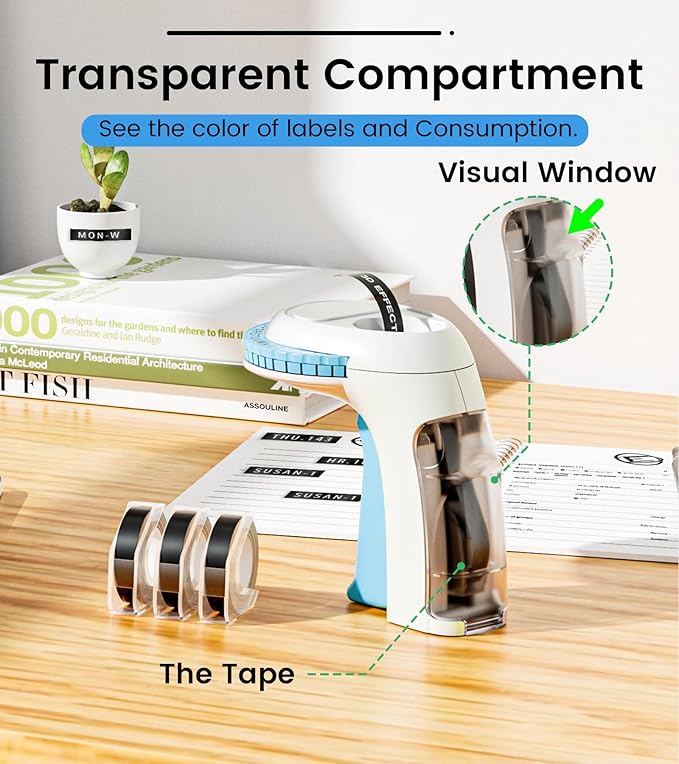 Embossing Label Maker Machine with Tapes, Embossed Label Maker Vintage, Retro Embosser Manual with 3Roll 3D Embossing Labels-Waterproof, Old School Labeler for Home Office Classroom Gifts Scrapbook