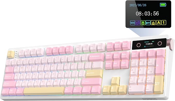 EPOMAKER TH108 PRO Full Size Mechanical Keyboard with Screen & Knob | Wireless Gaming Keyboard with 10000mAh, Creamy Gasket, Hot Swap, Custom Driver, RGB Backlight, NKRO (Pink, Creamy Jade)