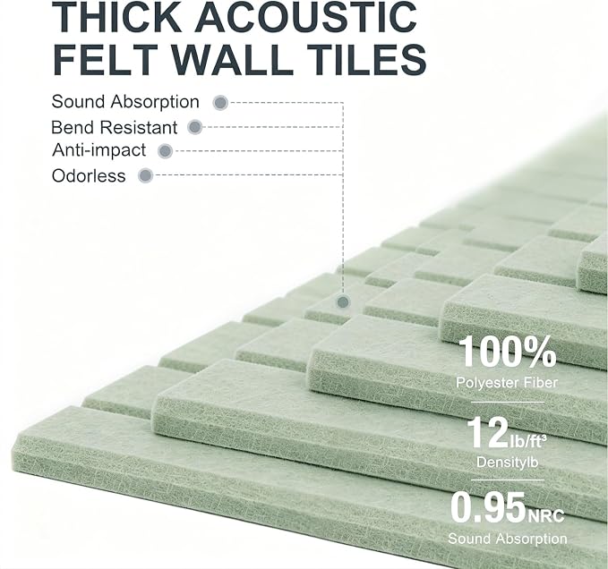 0.47" Thick Felt Pin Board 36"x24" Large Cork Board Alternative 6 Pack 11.81"x11.81"Felt Bulletin Board Wall Tiles Notice Board with 30 Pushpins for Home Office School(Fine-Sage)