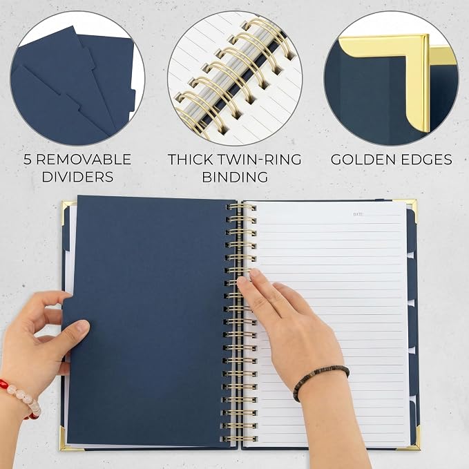 Aesthetic Thick Spiral Notebook With Tabs - Premium Journal For Women Size B5 - College Ruled Note Book With 300 Lined Pages and Dividers - Perfect For Writing And Staying Organized at Work or School