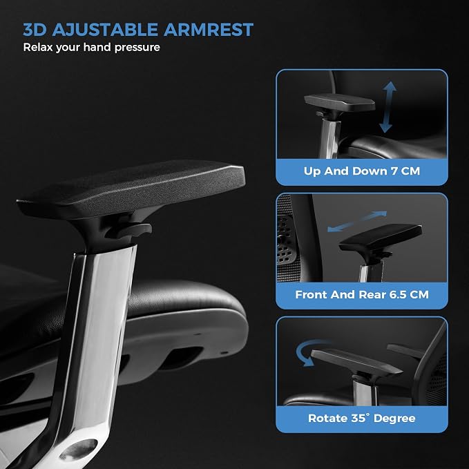 TOMU Genuine Leather Office Chair - Ergonomic Executive Office Chair for Boss and Manager, with Adjustable armrest, Headrest, Lumbar Support and Reclining Back- Luxury and Commercial