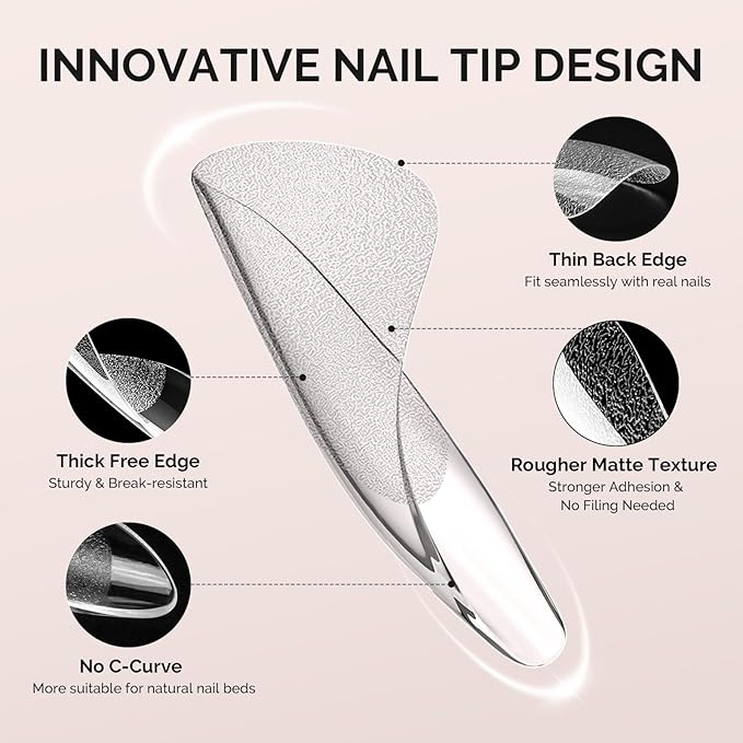 MelodySusie Stiletto X Nail Tips - 300Pcs 15 Sizes Clear Acrylic, Half Matte Full Cover Press on Nails for DIY Extension & Salon Use,Pre-Shaped for Long-Lasting Manicure