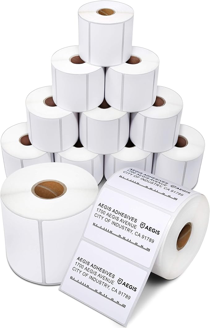 3x2 inch Thermal Labels, Label Stickers for Address, Shipping & Postage | Perforated, Compatible with Rollo, Zebra, and Other Desktop Label Printers (12 Rolls, 700 Labels/Roll) - Aegis Adhesives