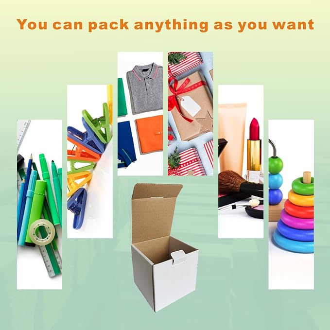 50 Pack 4x4x4'' Small Shipping Boxes, Corrugated Cardboard Mailers for Business, White (LM444)