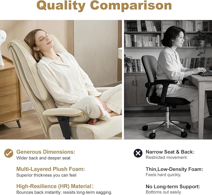 Big and Tall Office Chair 400lbs Wide Seat, Leather High Back Executive Office Chair with Lumbar Support, Ergonomic Chairs Padded Armrests & Thick Cushion (Mesh Beige)