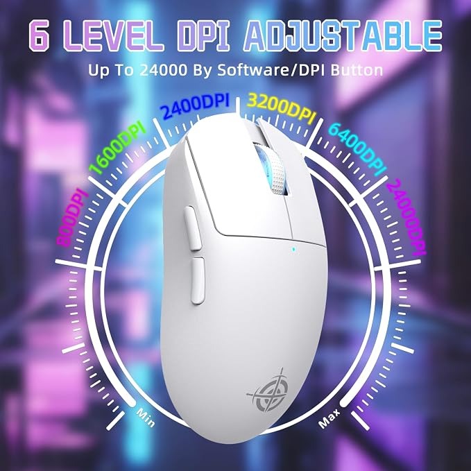 MAGIC-REFINER G6 Wireless Gaming Mouse,24000 DPI Adjustable,72g Lightweight Mouse,1000Hz Polling Rate,Tir-Mode BT/2.4G/ Wired Gaming Mouse,750mAh Battery,with Grip Tape for Gamer/Office/PC/Mac,White