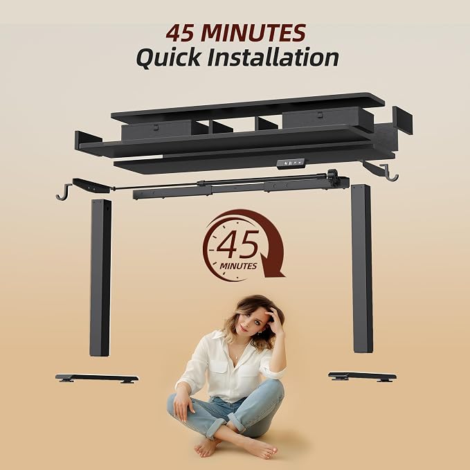 TIQLAB Standing Desk with Two Drawers, Stand Up Standing Desk Adjustable Height, Electric Sit Stand Table with Storage Shelf and Splice Board, 63 * 24 inch, Black