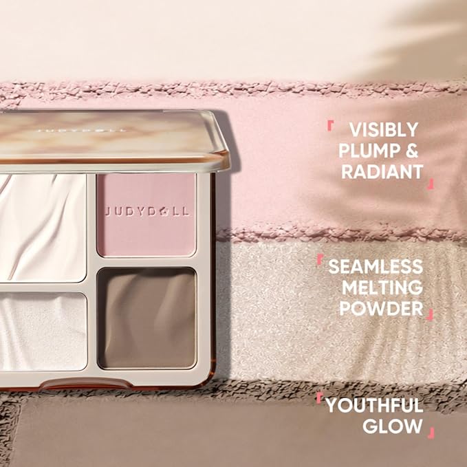 JUDYDOLL Contour Palette Highlighter Makeup Contour Powder (04 Blush) | Multi-Use Highlight & Contour Makeup Palette, Travel Size Cool Toned Contour, Long Lasting Bronzer, Natural Matte Highlighter