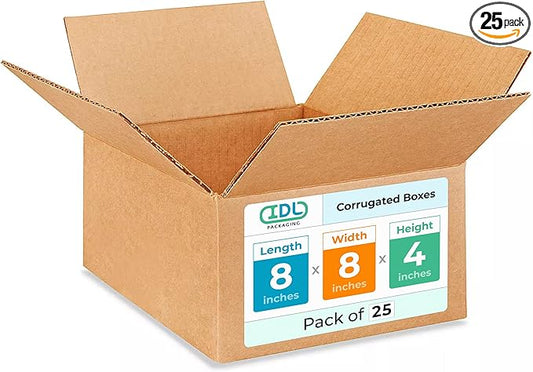 Small Moving & Shipping Boxes 8"L x 8"W x 4"H (25-Pack) - Extra Strength 200 lb vs Regular - USA-Made Corrugated Cardboard Boxes for USPS/UPS/FEDEX - Strong Packing Box - Shipping Box by IDL Packaging