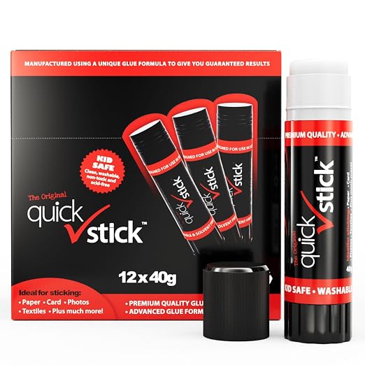 Glue Sticks Original Glue Sticks, Quality Adhesive Gluestick, Ideal Strong-Hold for Paper, Card, Textiles, Crafting Glue, Scrapbooking, Office & School Supplies (40g - Pack of 12)